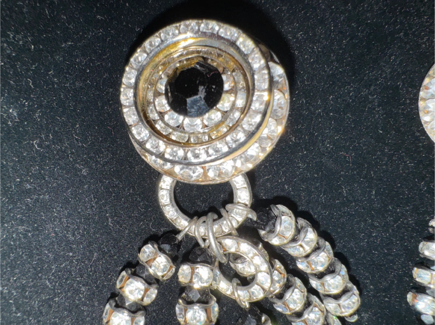 Vintage Rhinestone and Black Stone Tassel Earrings - photo 2