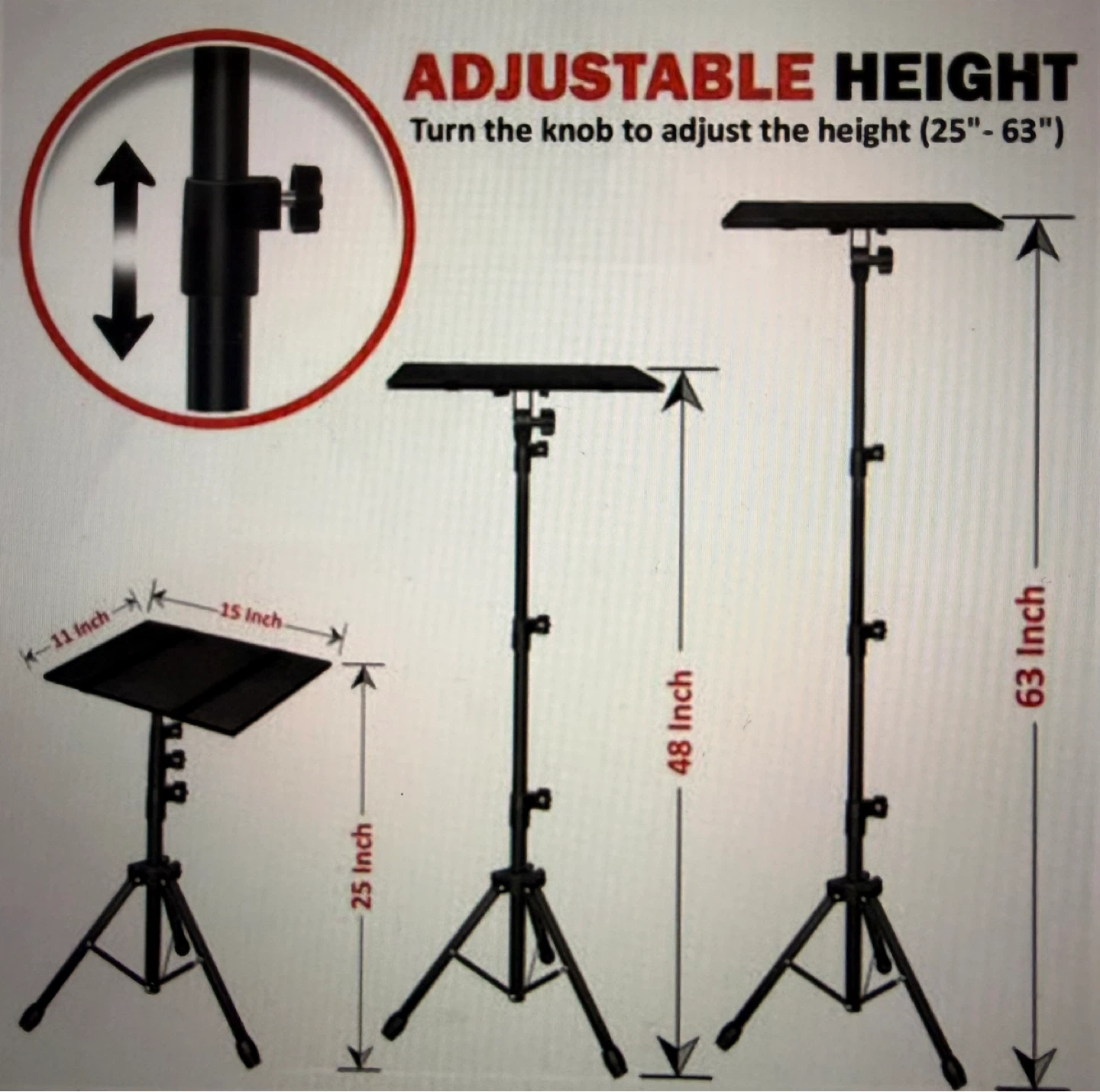Adjustable Height Tripod Stand (25"-63")