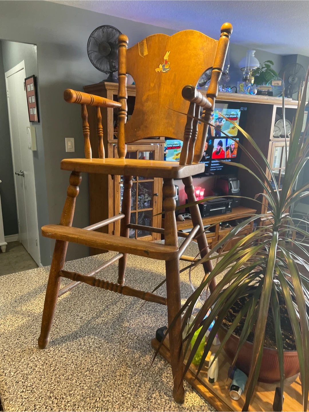 Wooden Baby High Chair with Bunny Decal