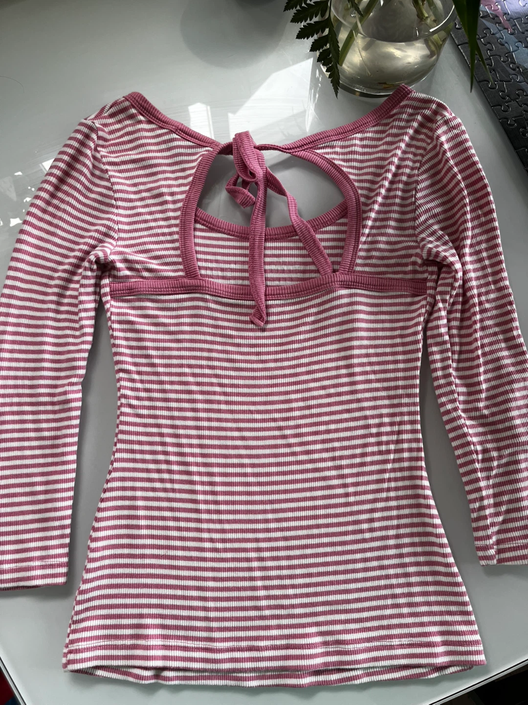 Bebe Pink & White Striped Rhinestone Logo Top - photo 2