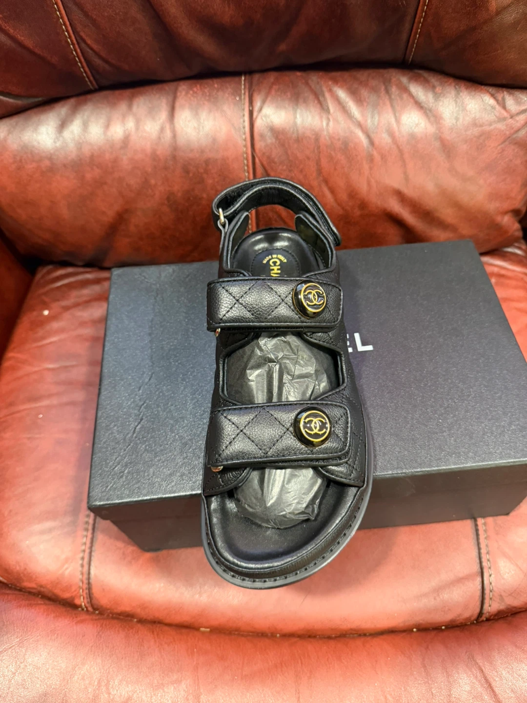 Chanel Black Quilted Leather Sandals