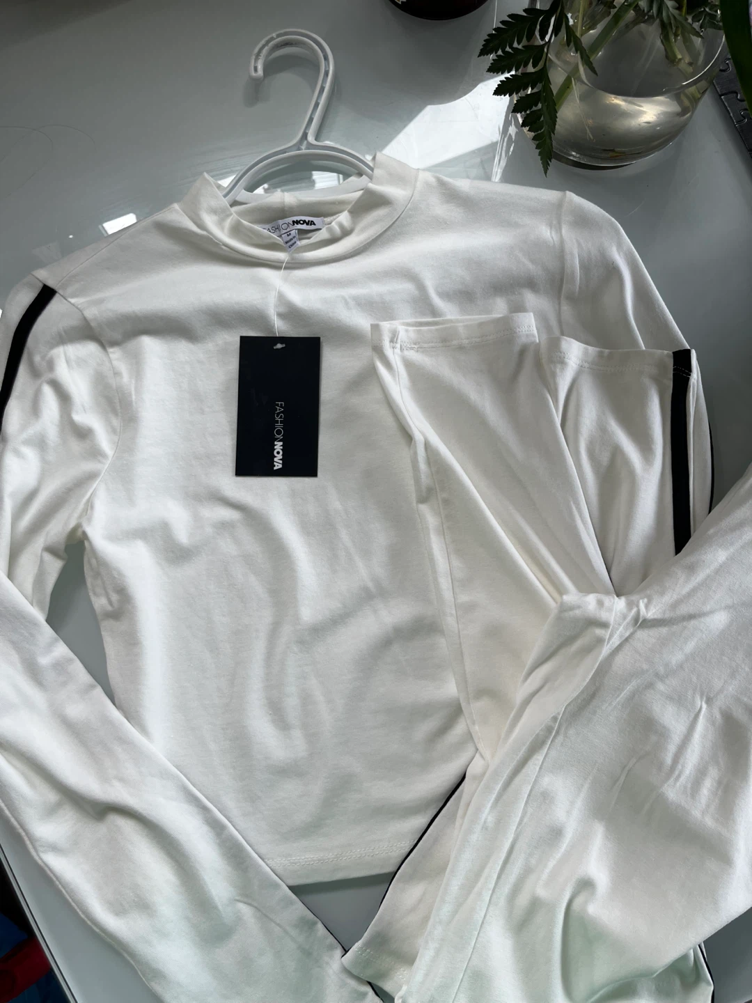 Fashion Nova White Long Sleeve Top and Pants Set - photo 2
