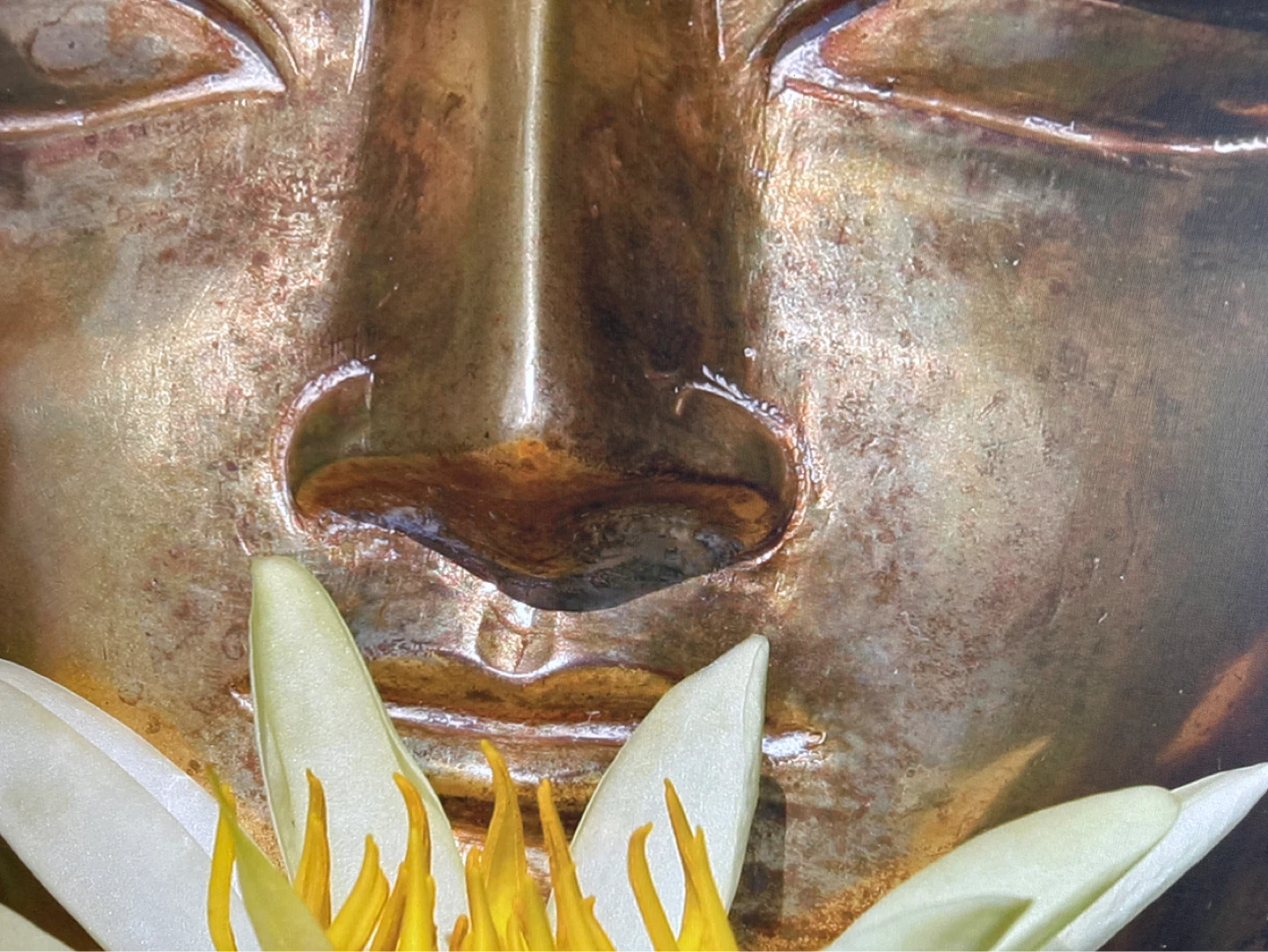 Golden Buddha Face Canvas Wall Art with Lotus Flower - photo 3