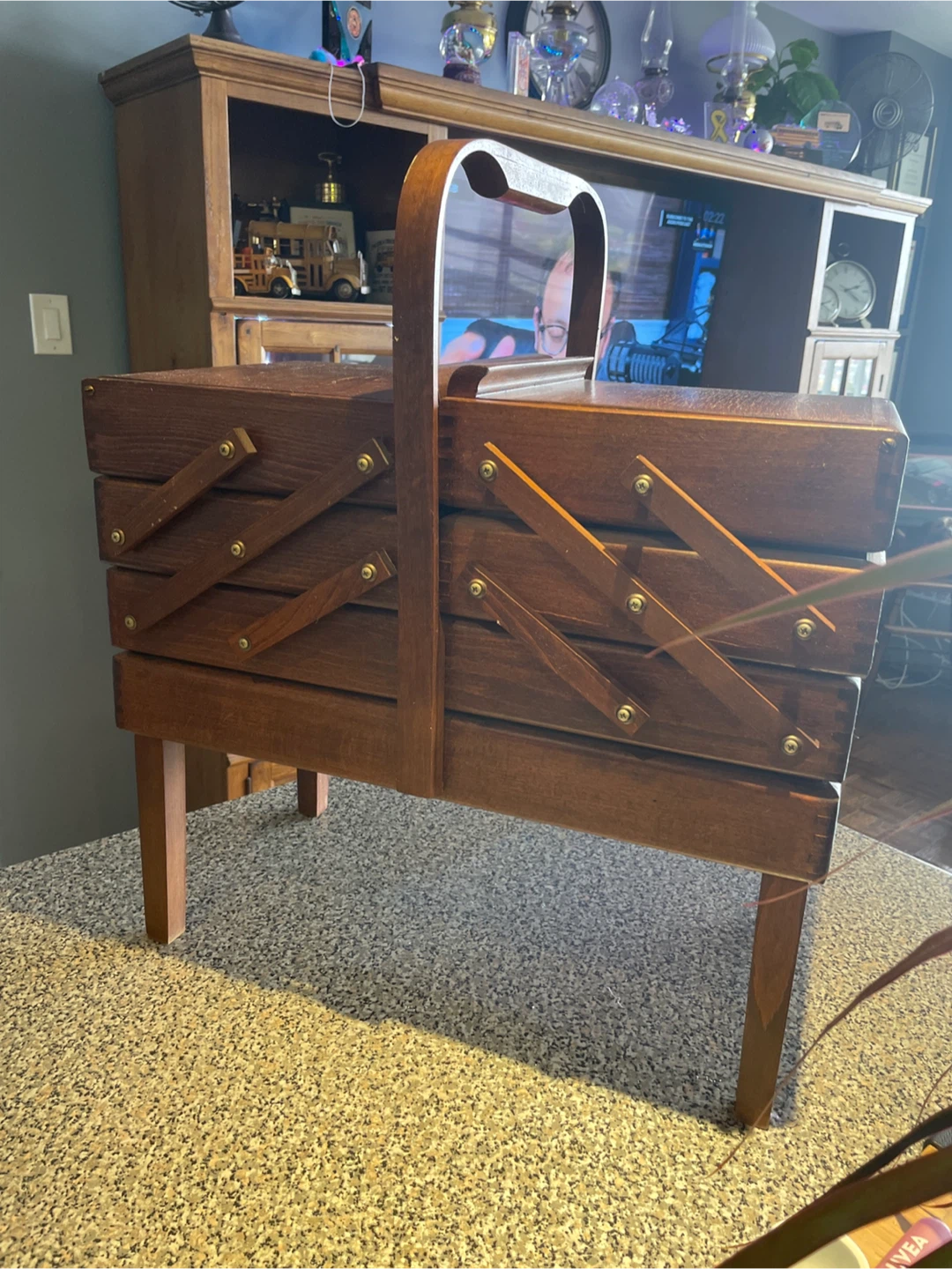 Wooden Sewing Box with Handle