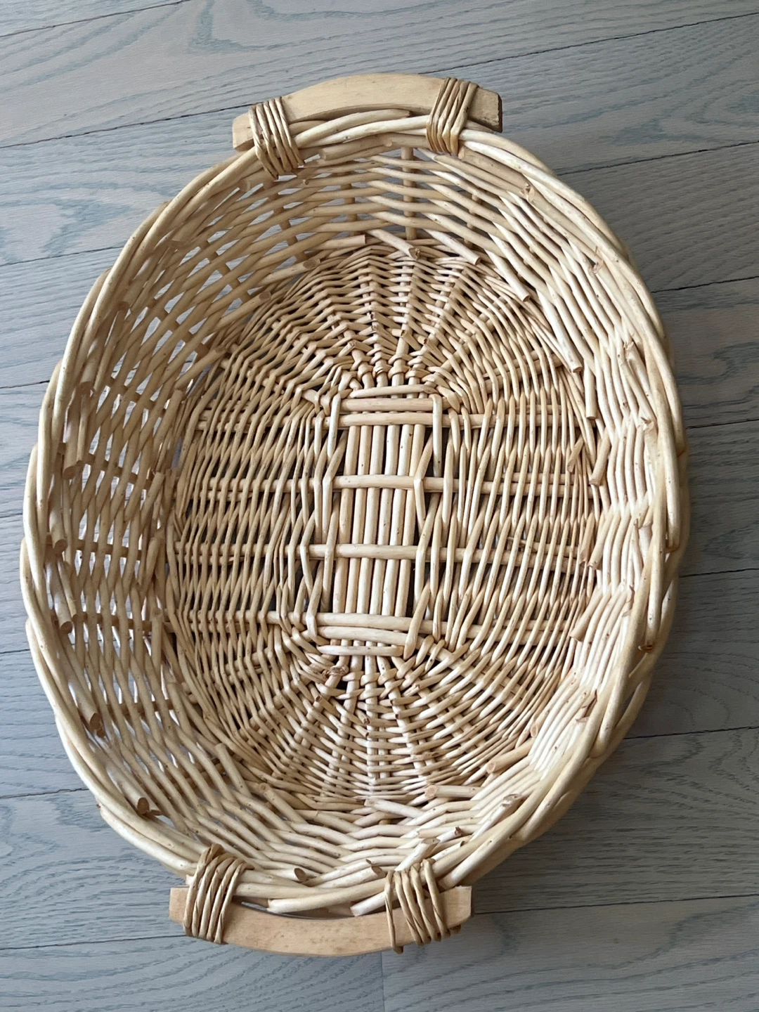 Woven Wicker Basket with Wooden Handles