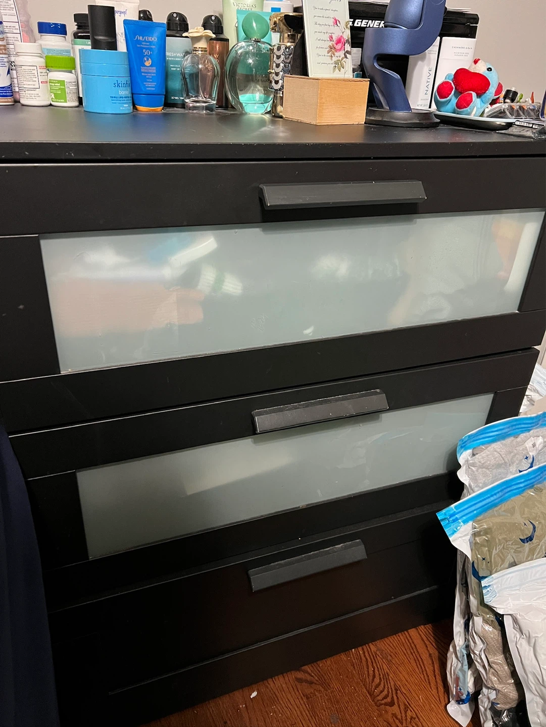 Black 3-Drawer Dresser with Frosted Drawer Fronts - photo 2