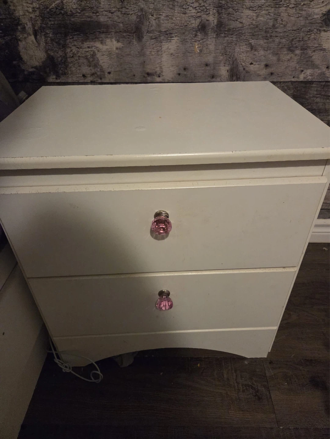 White 5-Drawer Dresser with Pink Crystal Knobs