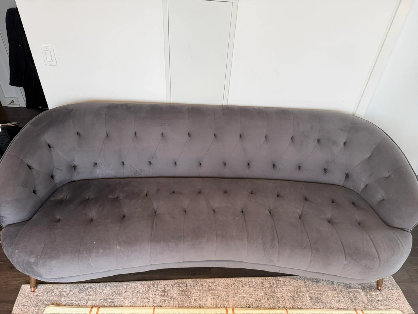 Grey Velvet Tufted Curved Sofa