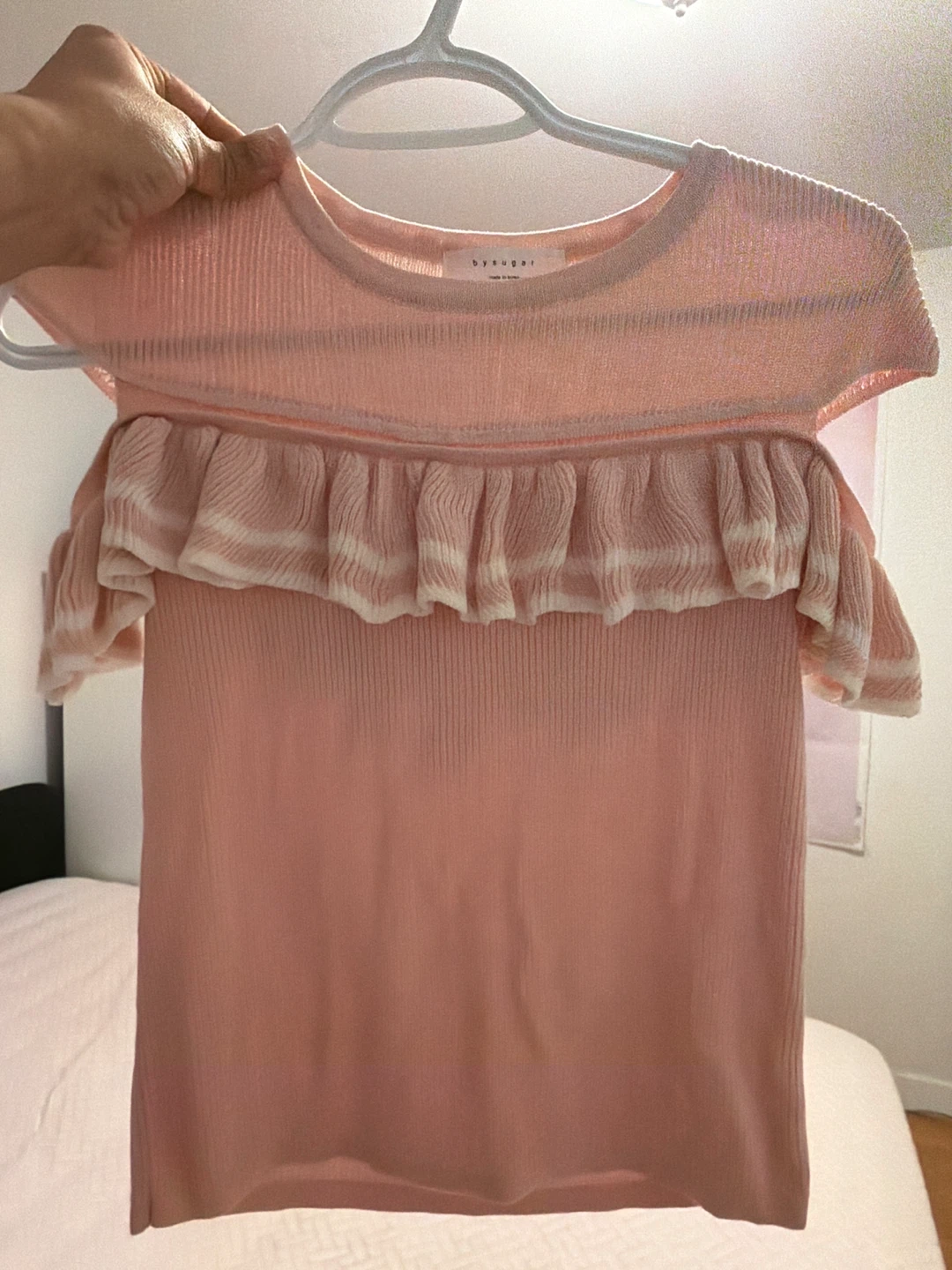 Pink Cold Shoulder Ruffle Top - bysugar