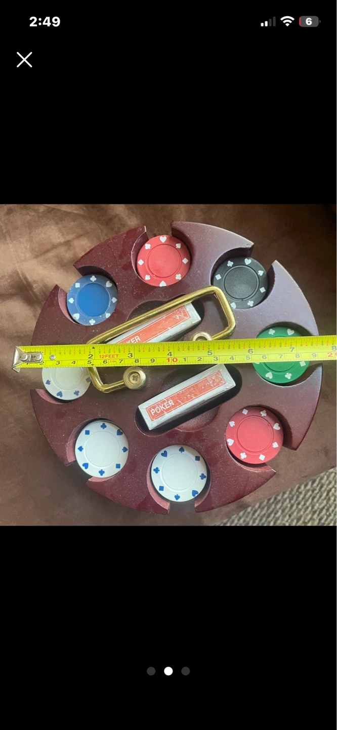 Vintage Wooden Poker Chip Holder with Poker Cards - photo 2