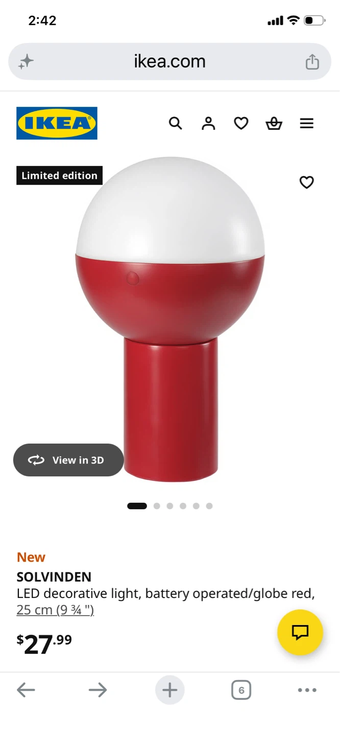IKEA SOLVINDEN LED Decorative Light - Globe Red 25 cm - photo 3