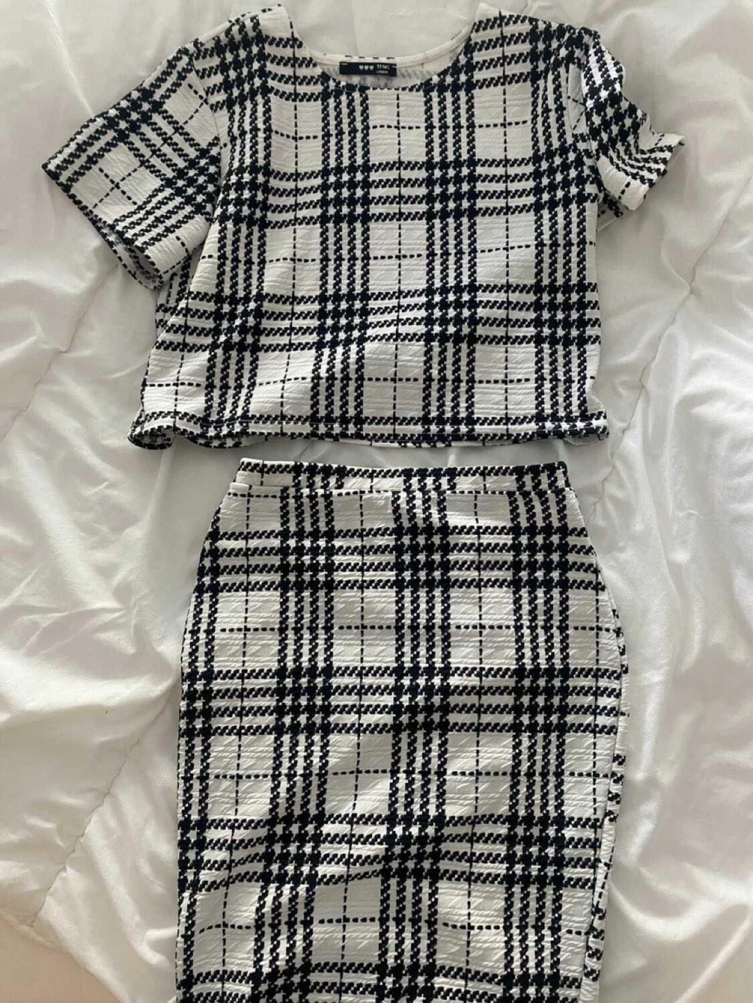Black and White Plaid Top and Skirt Set