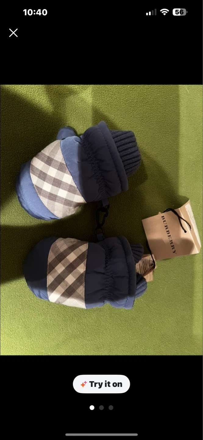 Burberry Kids Mittens - Blue Plaid - Size 13