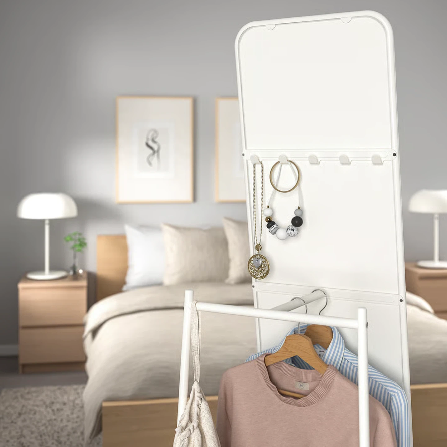 White Full Length Mirror with Hooks - photo 4