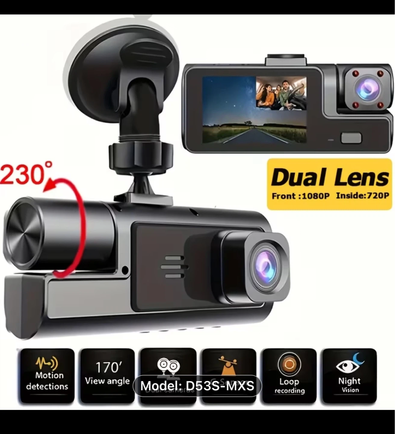 Dual Lens Dash Cam - Model D53S-MXS