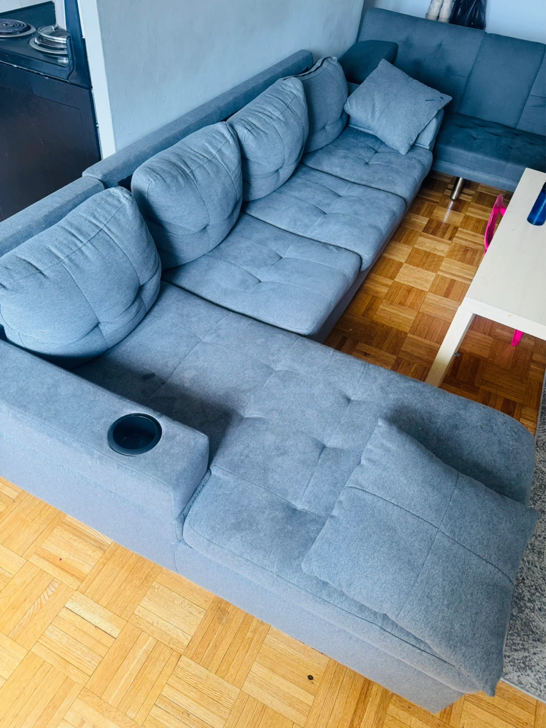 Grey Sectional Sofa with Cup Holder - photo 3