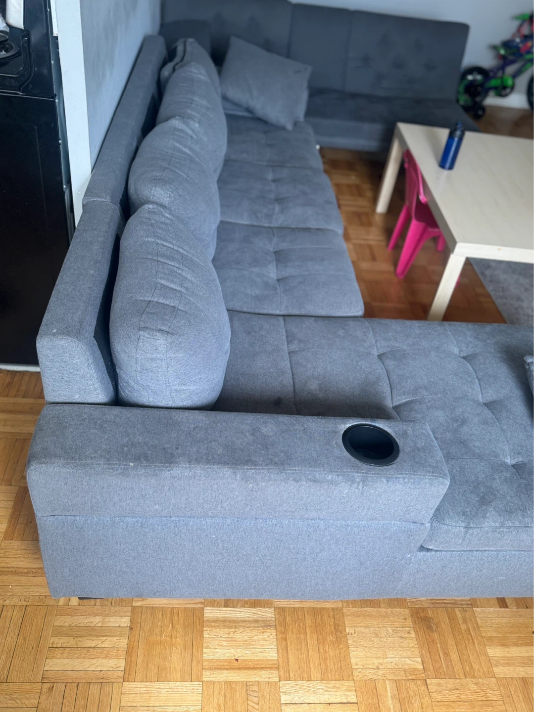 Grey Sectional Sofa with Cup Holder