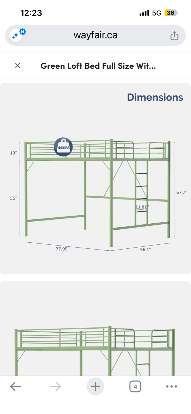Green Loft Bed - Full Size