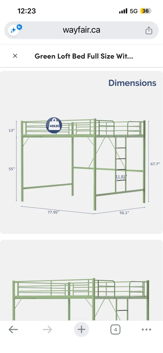 Green Loft Bed - Full Size