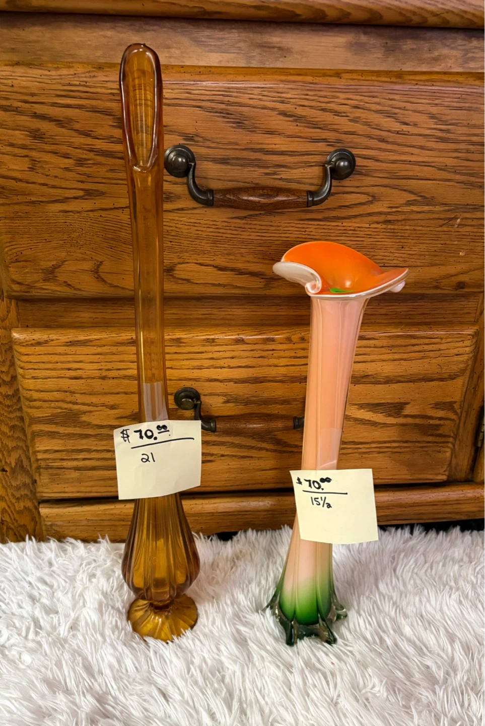 Amber and Pink Art Glass Vases