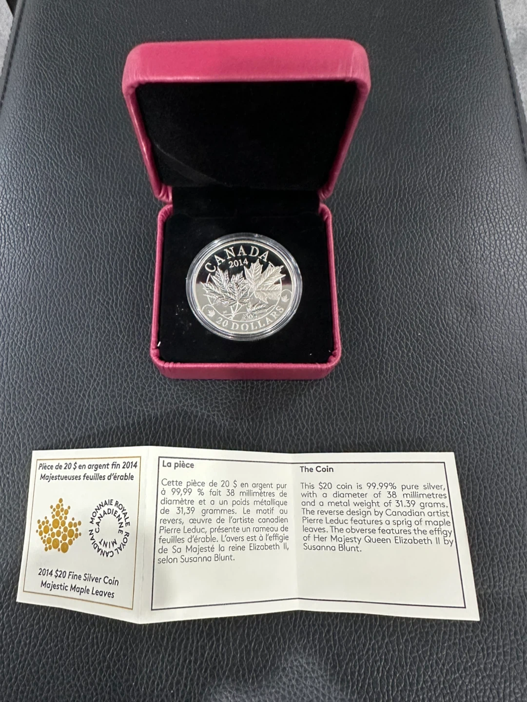 2014 $20 Fine Silver Majestic Maple Leaves Coin - photo 3