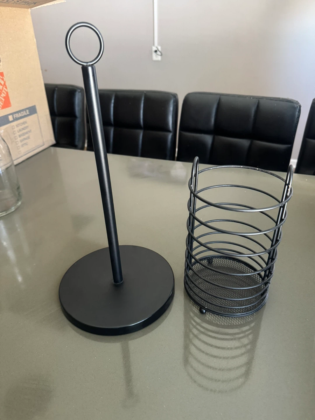 Black Utensil Holder with Ring Top Paper Towel Holder
