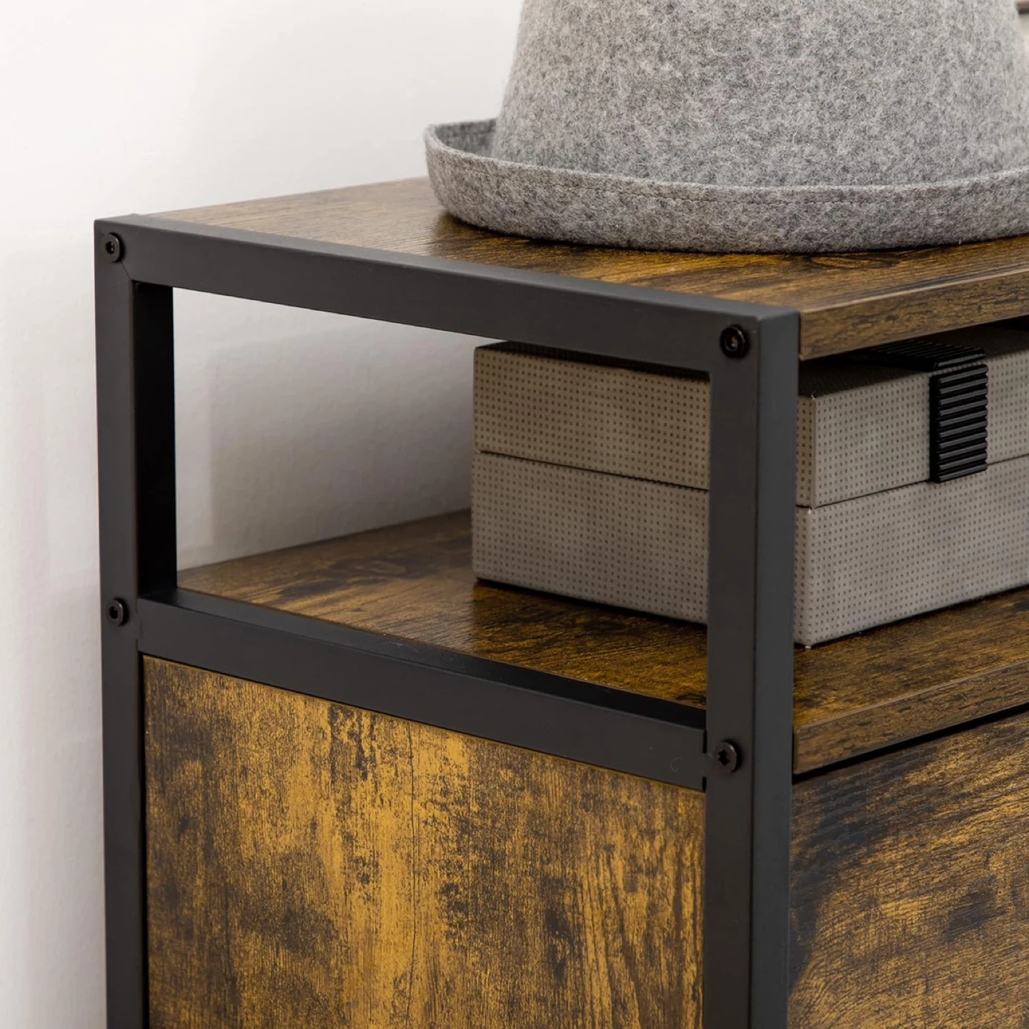 Rustic Wood and Metal Shoe Cabinet - photo 3