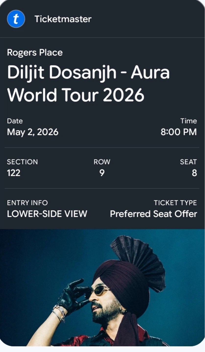 Diljit Dosanjh - Aura World Tour 2026 Ticket