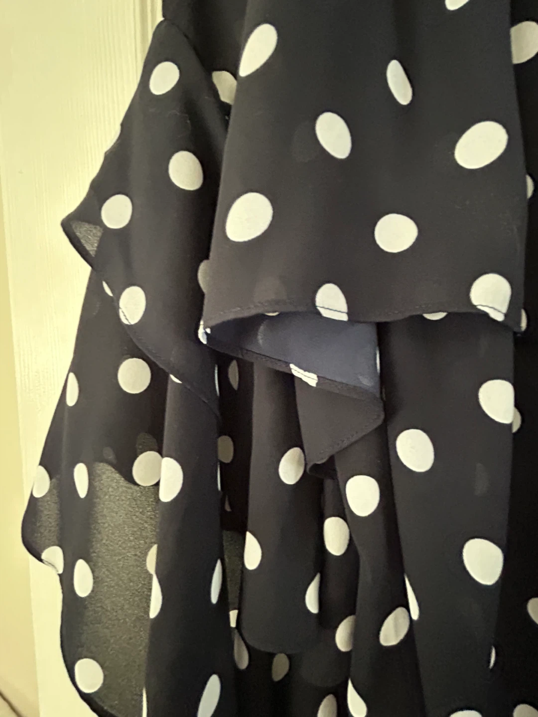 Navy s/m and White Polka Dot Off-the-Shoulder Blouse - photo 3