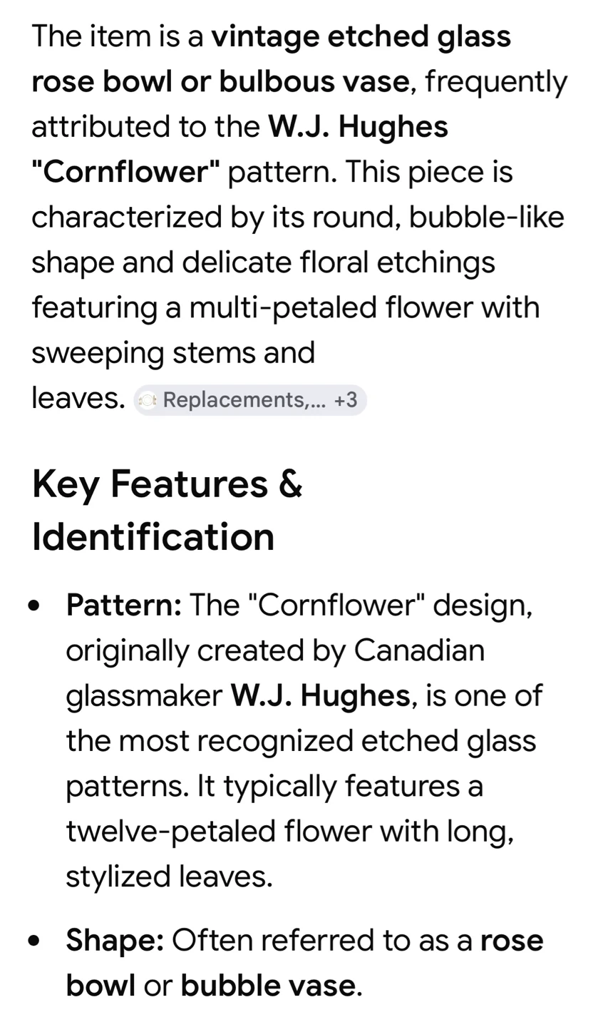 W.J. Hughes Cornflower Etched Crystal  Rose Bowl Vase - photo 4