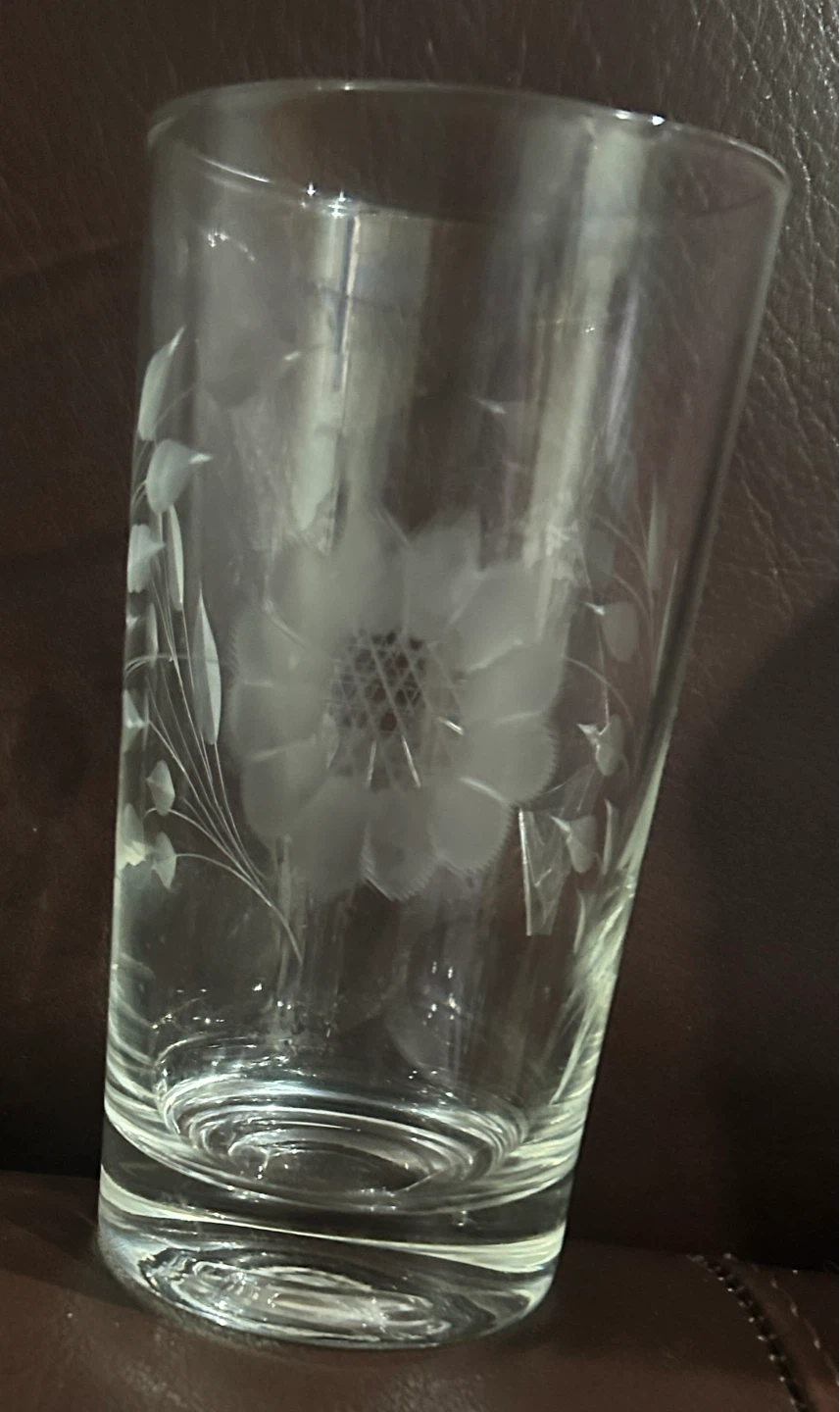 W.J. Hughes "Corn Flower" Etched Glass Tumblers (Set of 3)