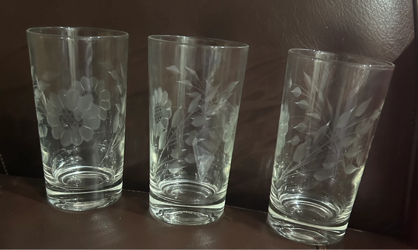W.J. Hughes "Corn Flower" Etched Glass Tumblers (Set of 3) - photo 3