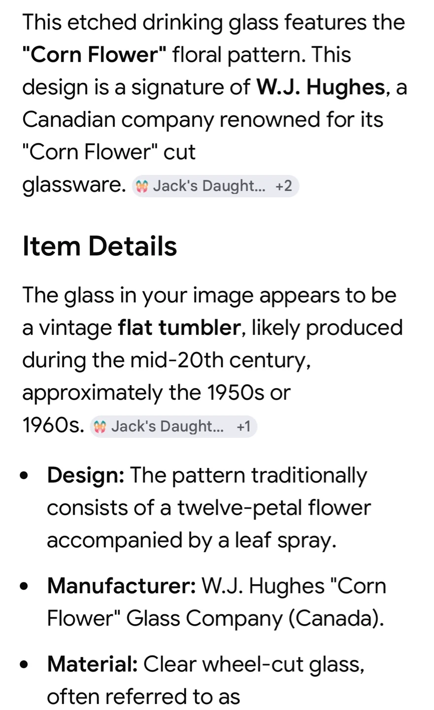 W.J. Hughes "Corn Flower" Etched Glass Tumblers (Set of 3) - photo 5