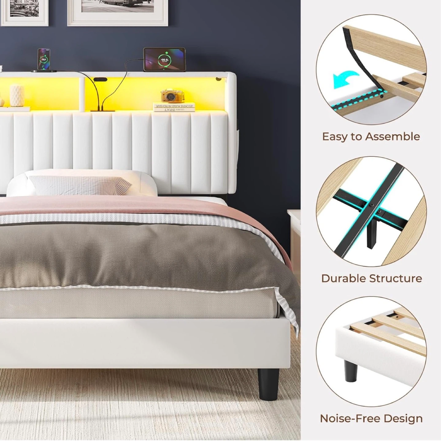 Queen size White Velvet (bed frame) - photo 5
