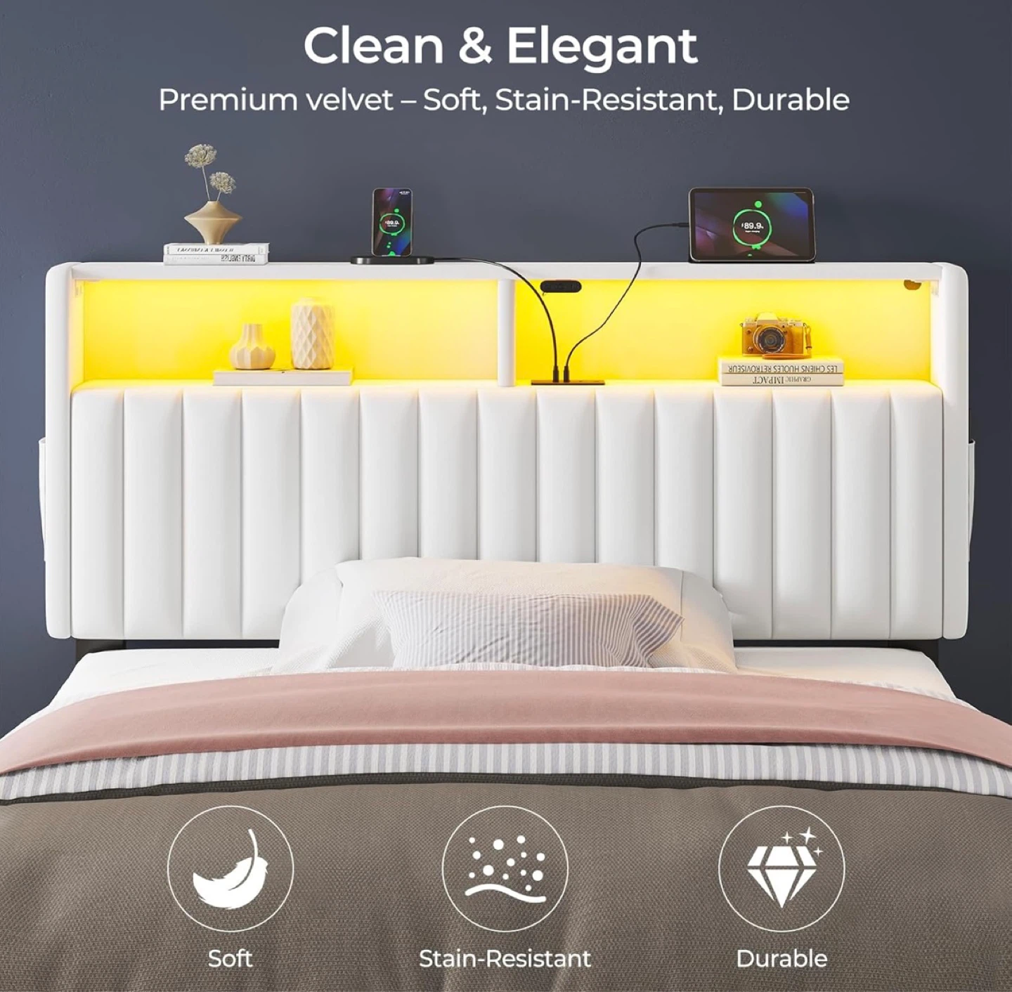 Queen size White Velvet (bed frame) - photo 4