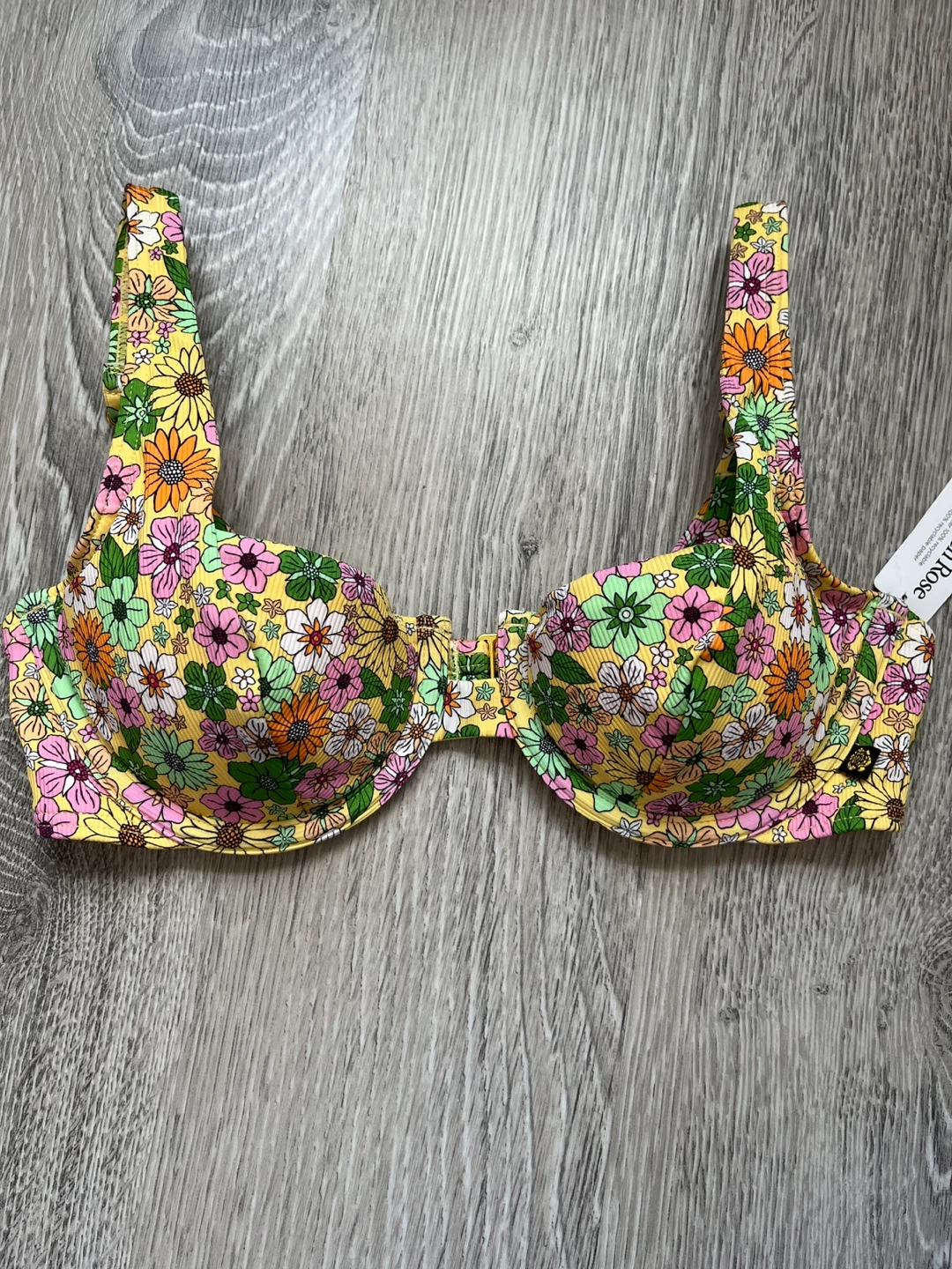 La Vie en Rose Floral Bikini Top, Size S