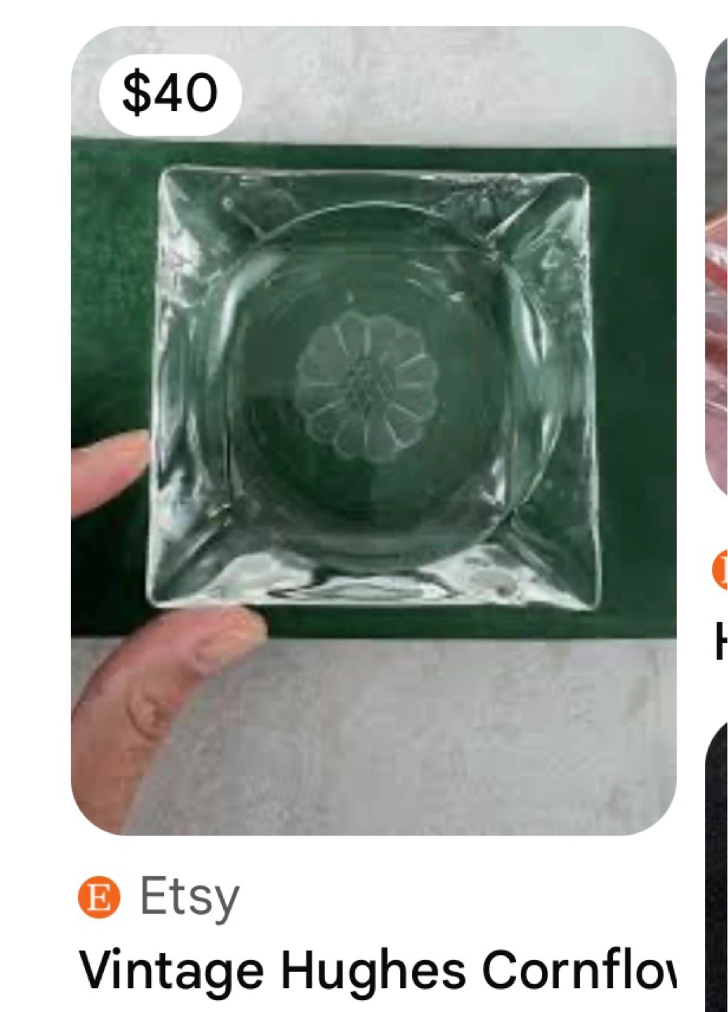 WJ Hughes Cornflower Etched Crystal  Ashtray - photo 2