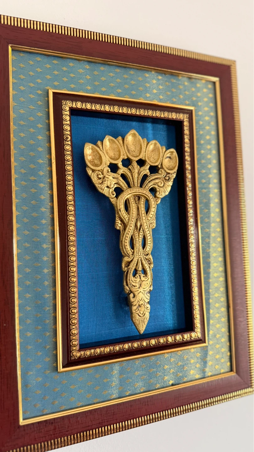 Framed Antique Brass Spoon Rack