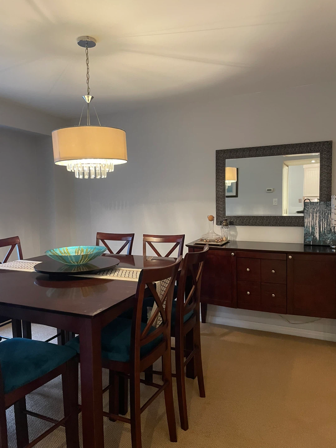Espresso Dining Room Set: table, 8 chairs, sideboard