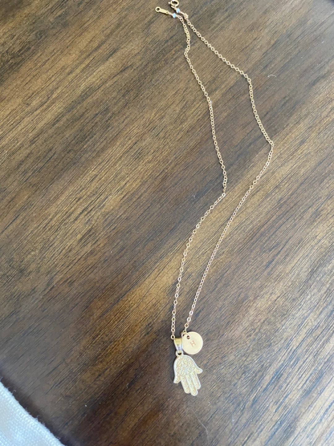 Gold Tone Hamsa Hand Necklace with Initial Charm