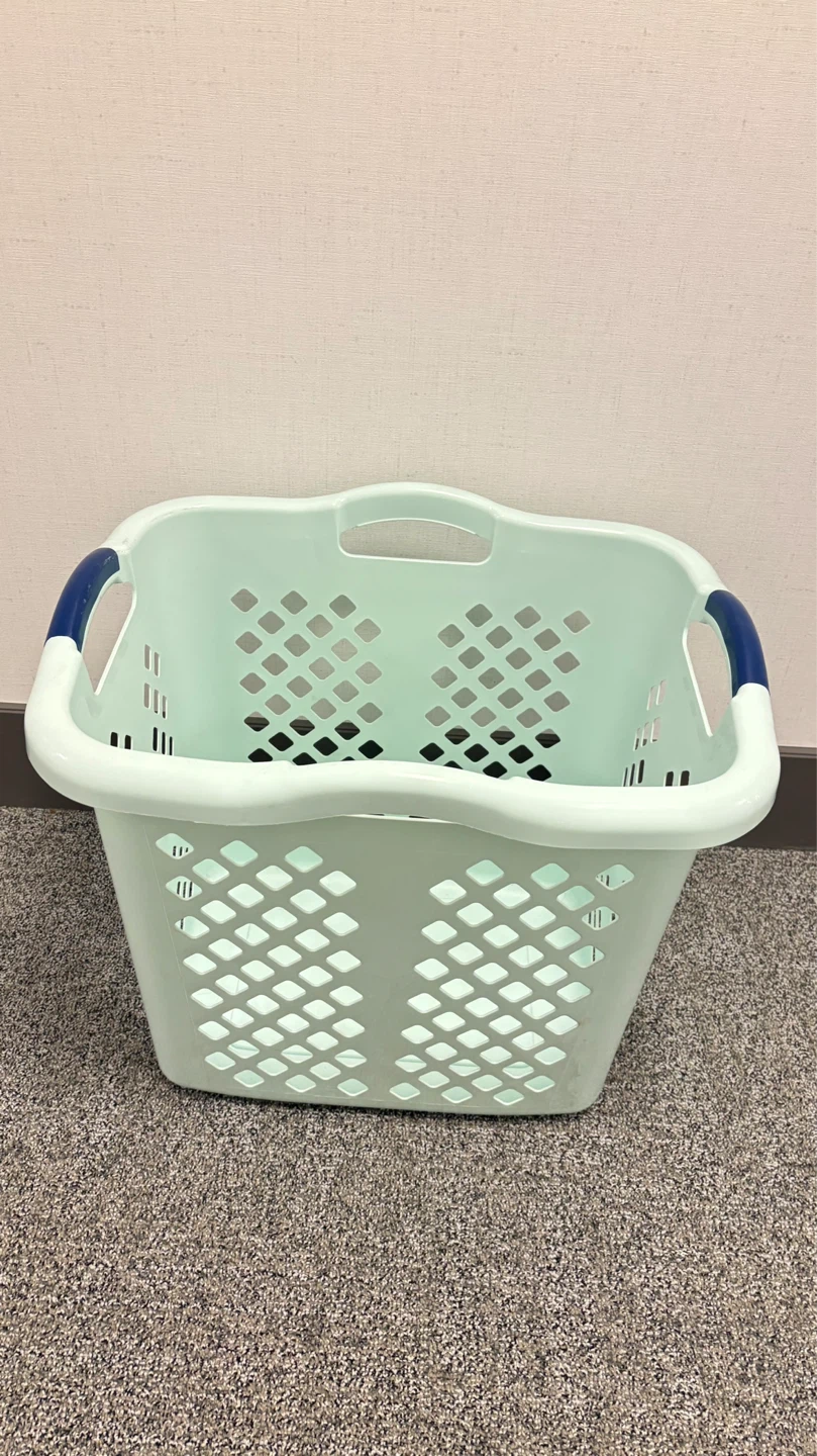 Mint Green Laundry Basket with Blue Handles