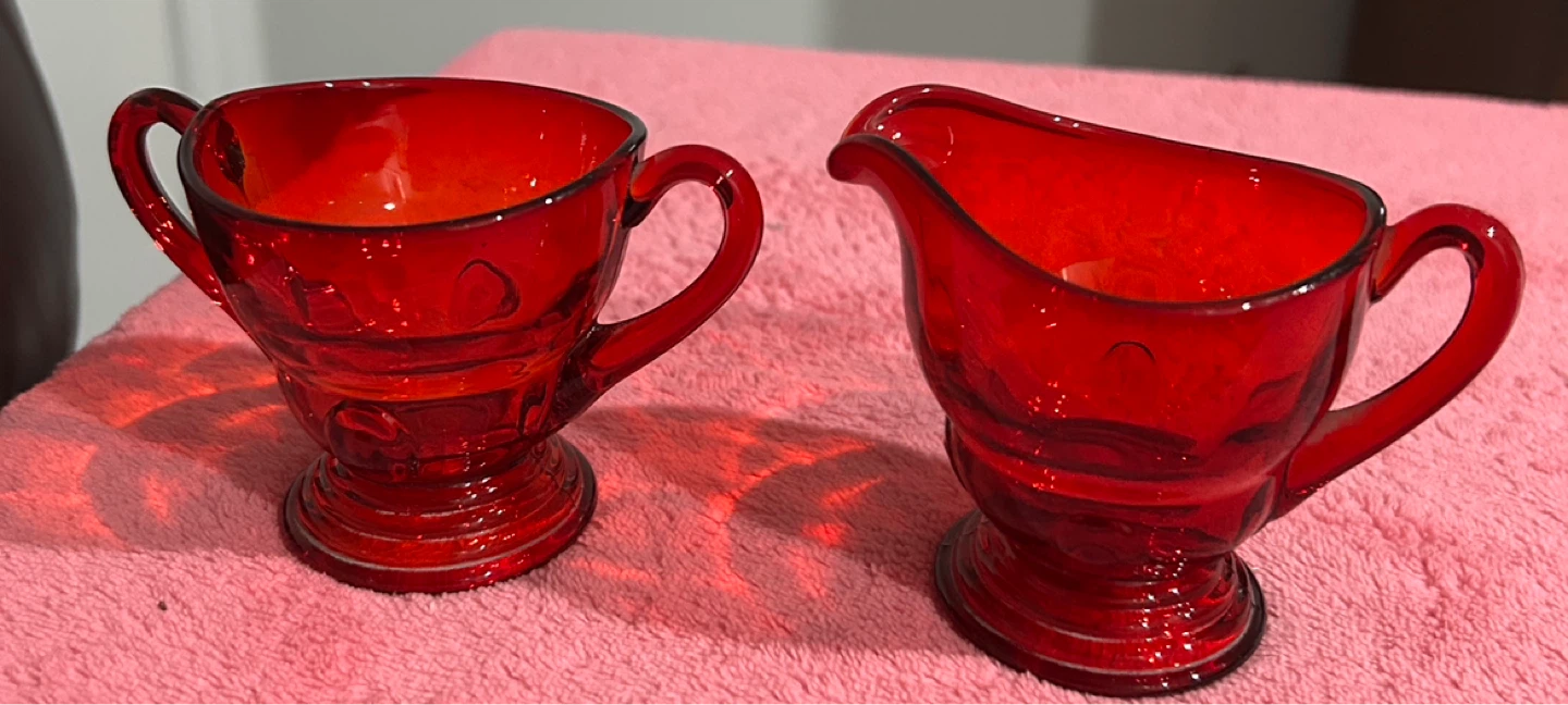 New Martinsville Moondrops Ruby Red Sugar and Creamer Set