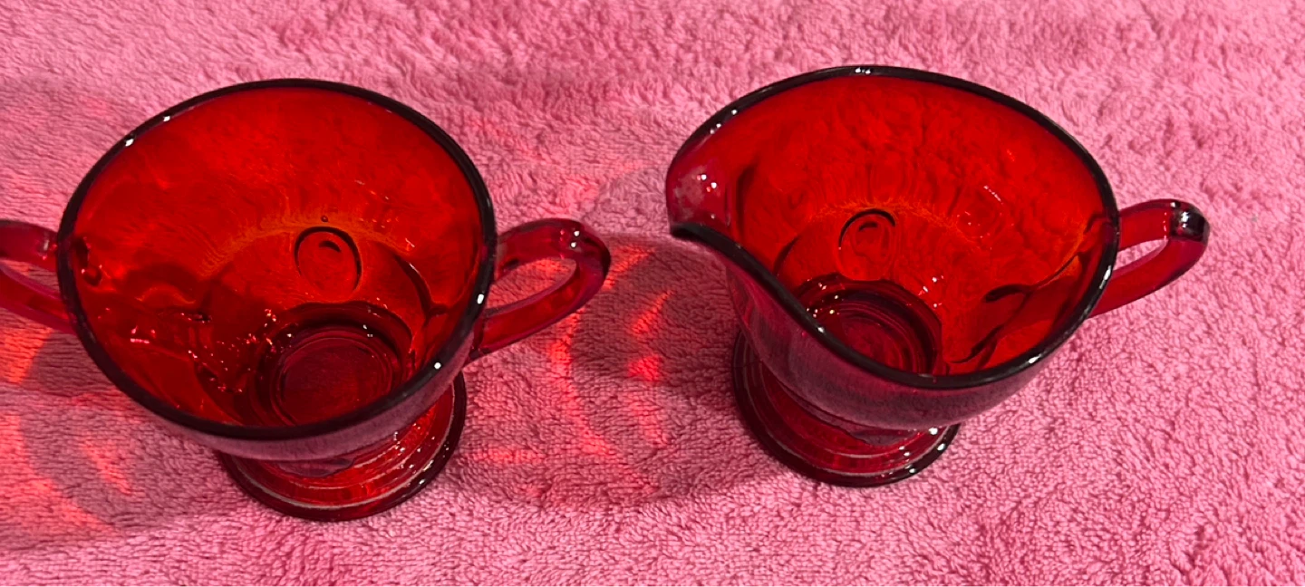 New Martinsville Moondrops Ruby Red Sugar and Creamer Set - photo 2