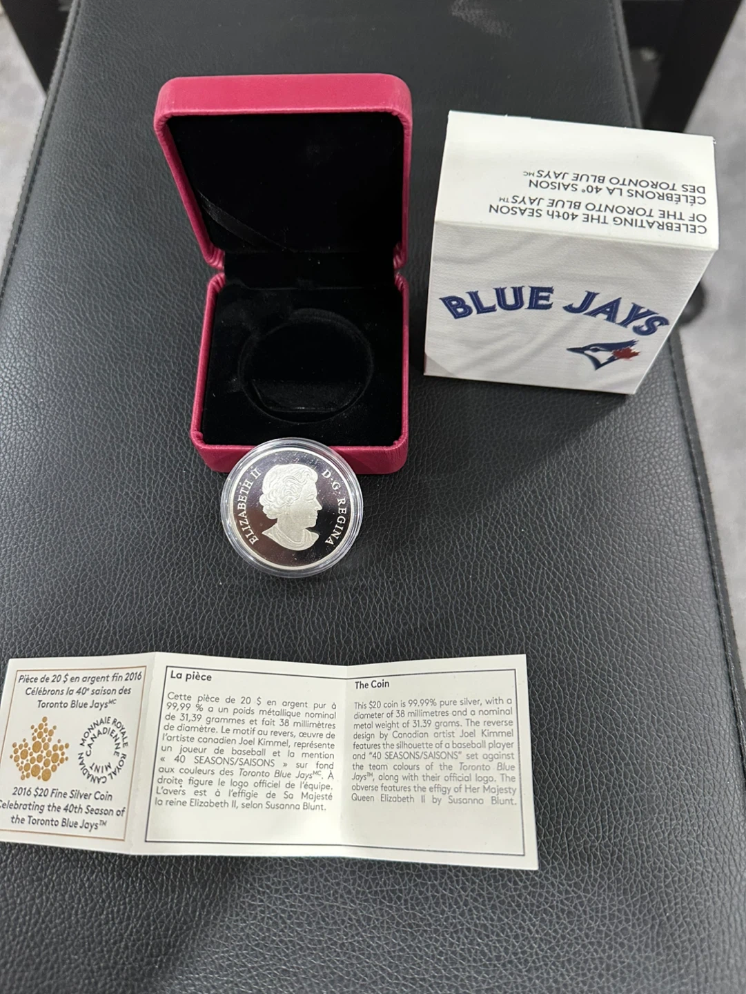 2016 Toronto Blue Jays 40th Season $20 Fine Silver Coin - photo 3