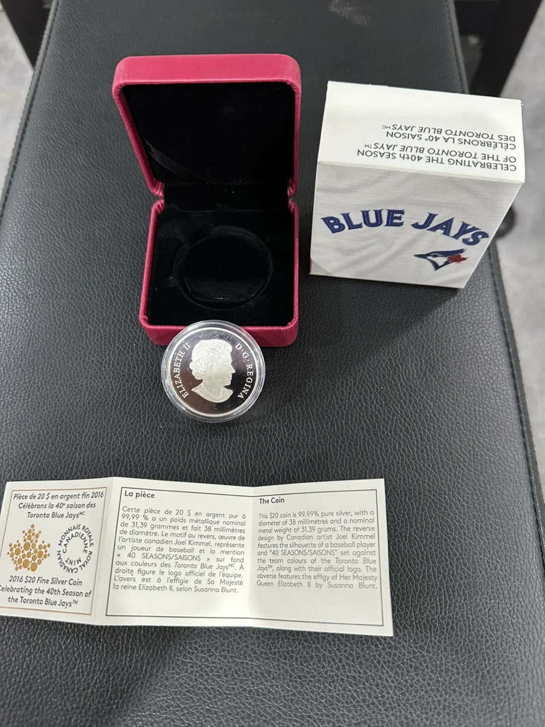 2016 Toronto Blue Jays 40th Season $20 Fine Silver Coin - photo 3