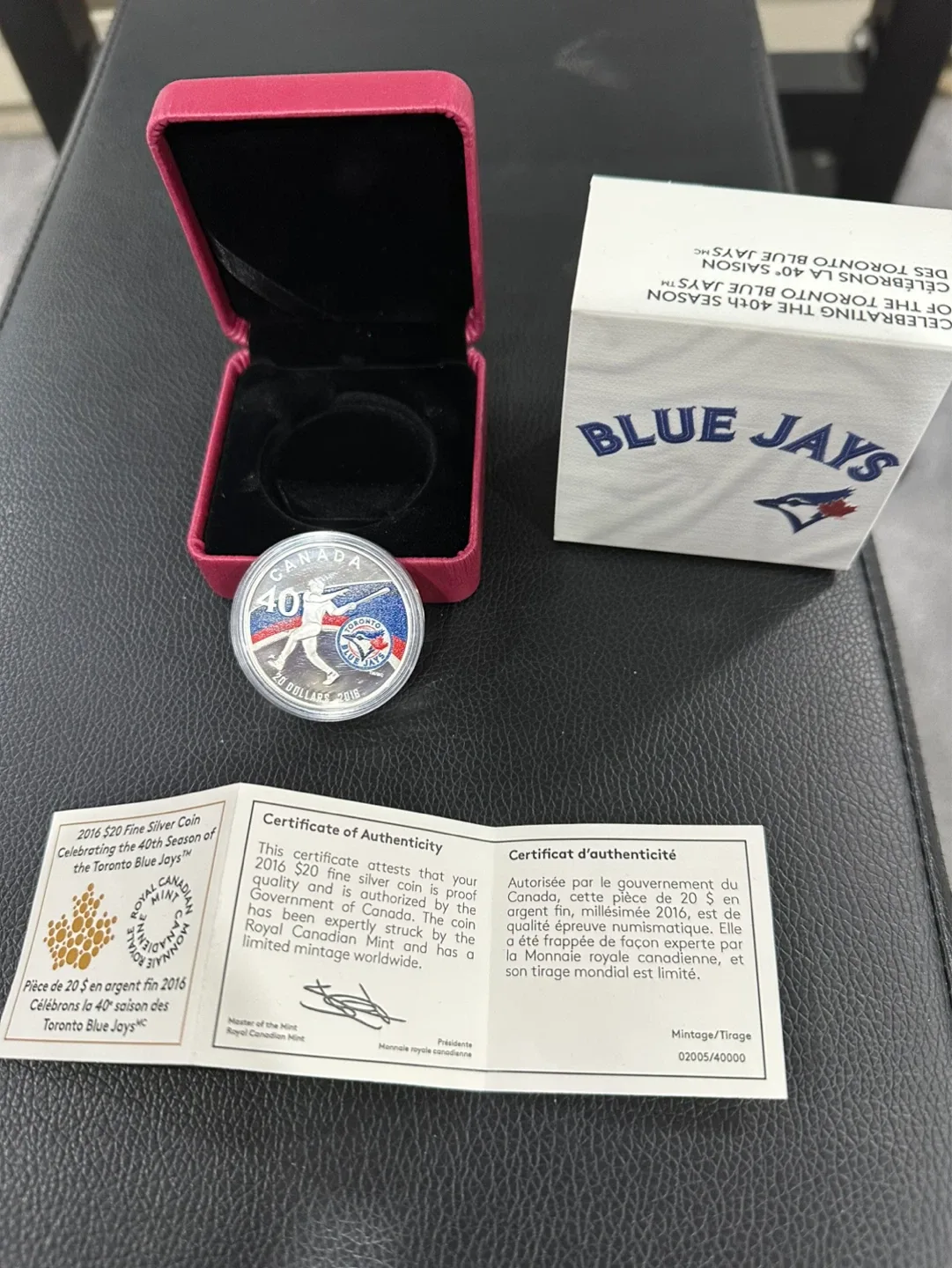2016 Toronto Blue Jays 40th Season $20 Fine Silver Coin - photo 2
