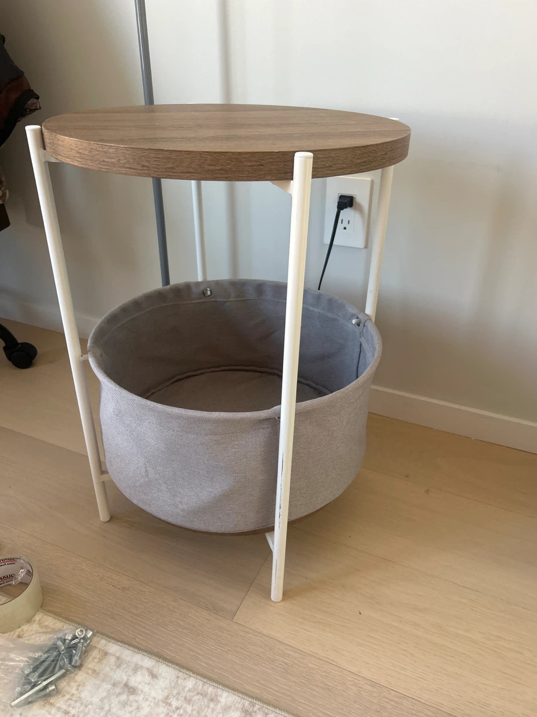 Round Side Table with Storage Basket