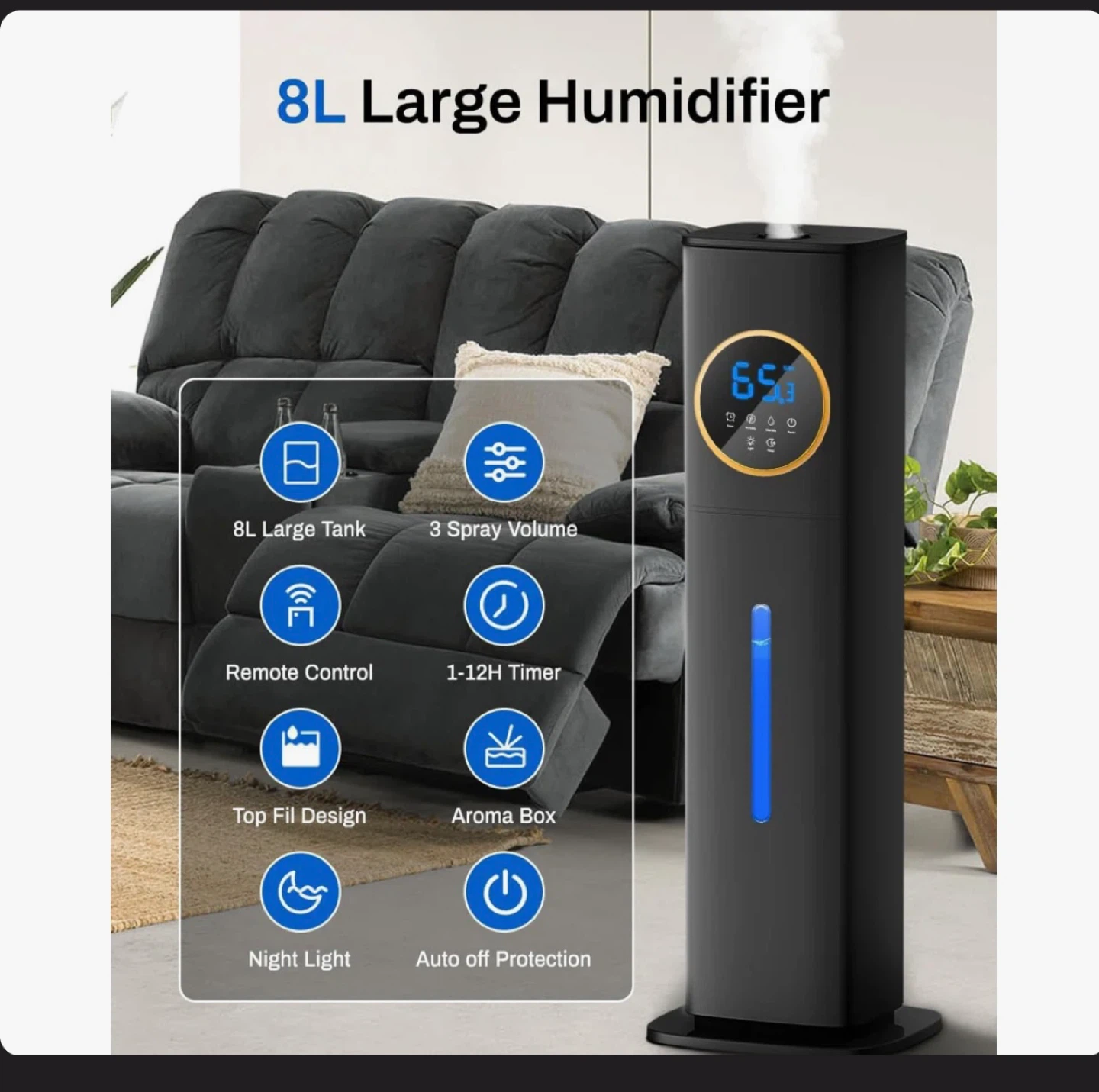 Humidifier for Large Room Bedroom 2.1Gal. Tower Cool Mist - photo 5
