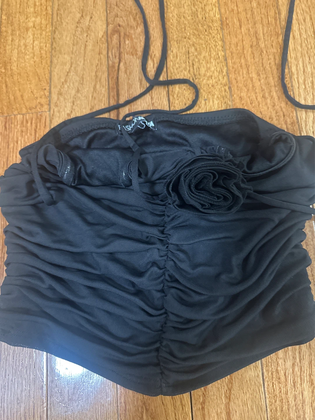 Fashion Nova Black Ruched Mesh Halter Top - photo 2