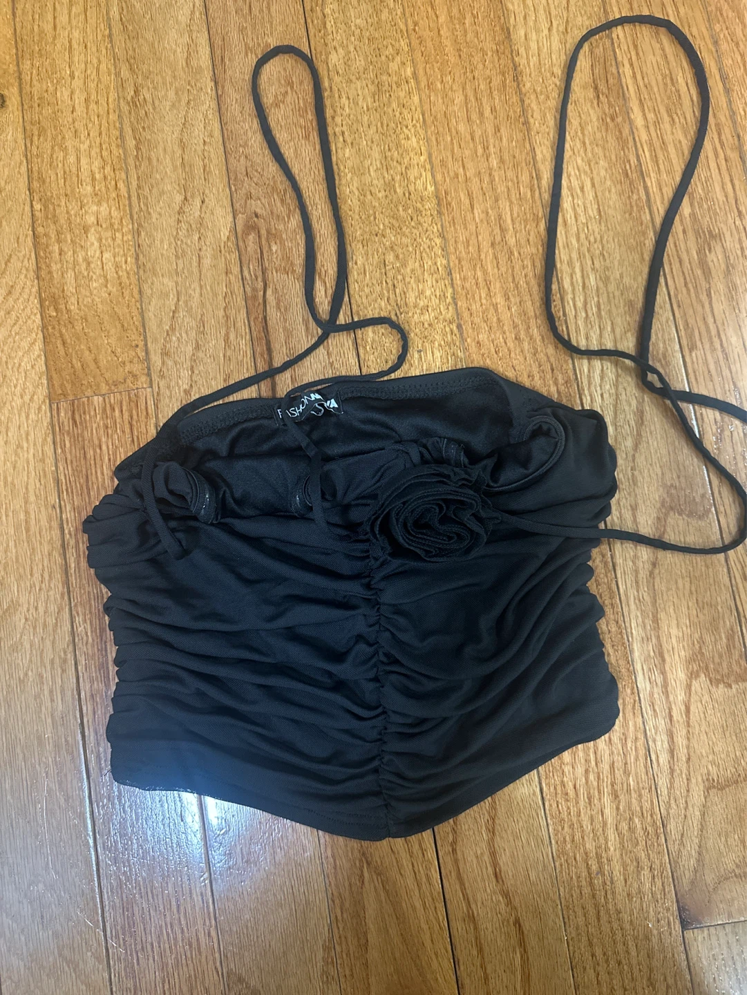 Fashion Nova Black Ruched Mesh Halter Top